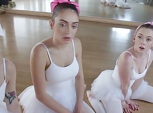 Ballerina babes team up on one cock after practice