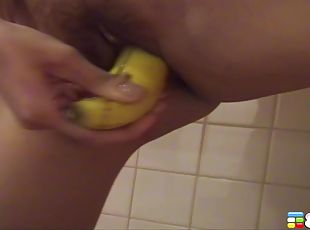 asiatisk, onani, pussy, cunt, alene, banan, innsetting, juicy