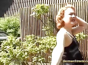 Curly redhead german teen picked up from street for wild outdoor sex