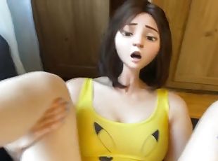 18 year old stepsister rides me on a sex chair in Pikachu costume a...
