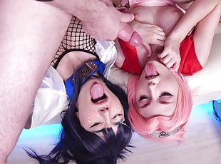 Naruto Cosplay - Anal threesome with busty & kinky girls - perky ti...