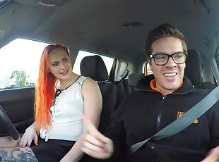 Fake Driving School Presents Tattooed redhead PAWG craves a big coc...