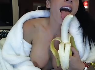 teta-grande, chupanços, webcam, divertida, banana, tatuagem