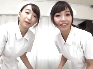 enfermera, japonés, trío, primera-persona, uniforme, polla