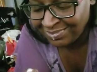 Black girl sucks up cum