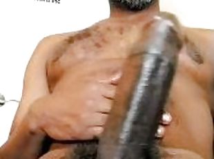 masturbation, amateur, ébène, énorme-bite, black, point-de-vue, solo, réalité, bite