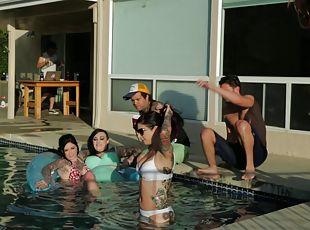 At a pool party this couple sneaks off and fucks their brains out