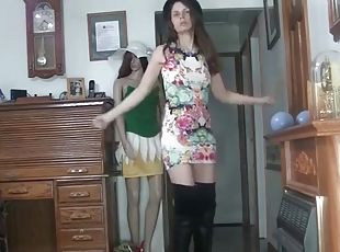Floral dress thigh high boots dancing.mp4