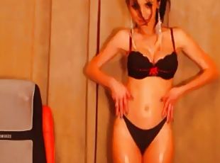 Brunette dance topless oil show