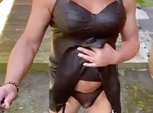 Amateur crossdresser Kellycd2022 sexy milf peeing in panties and ma...