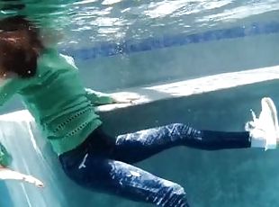 Urban Chic Zura Takes the Plunge: Jeans and Sweater Pool Adventure ...