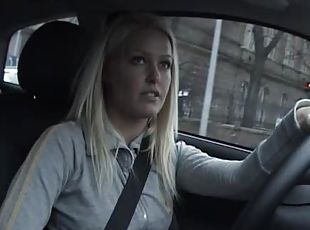Having sushi and driving with a finger in her pussy