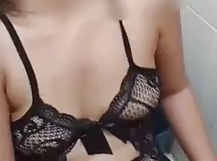 Indonesian teen in lingerie fucked in changing room on the beach pa...
