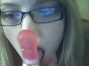 lunettes, masturbation, amateur, ados, jouet, maison, blonde, webcam, gode, solo