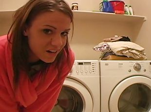 Horny Teen Riding A Dildo On Top Of A Washing Machine