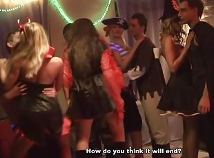 Hot Blonde Getting Smashed In A Halloween Party Threesome