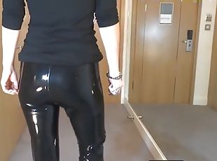 Sexy Latex Liquid Leggings with Red Stilettos Fetish