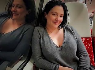 Very risky sex on a real public train ended with a cumshot in her b...