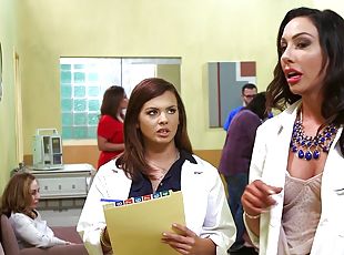 Slutty brunette doctor can't resist a patient's big cock
