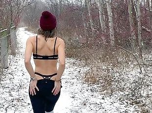 Wife gets huge public double creampie in snow storm from husband an...