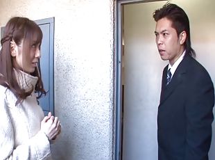 Naughty Japanese housewife gets banged by two horny studs in a thre...
