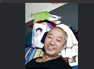 asiatisk, far, udløsning, webcam, bedstefar