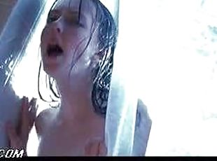 Busty Brunette Katharine Isabelle Flashes Her Big Boobs In The Shower
