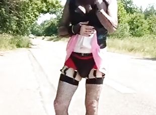 Sissy does fucking in miniskirt and high heels