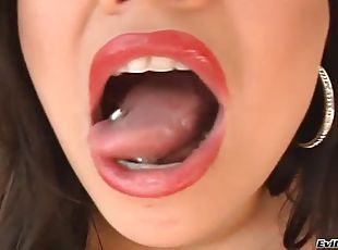 Sexy Asian babe London Keyes uses her pierced tongue on his cock
