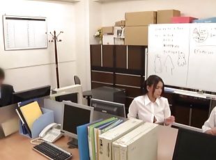 Accepting Asian teen moaning while her hairy pussy is banged hardcore doggystyle in the office