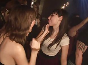 Adorable babes with big ass in short getting wild in the club party