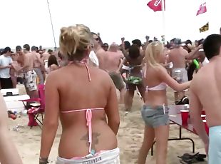 Giddy pornstars in bikinis flaunt their sexy figures in a juicy bik...