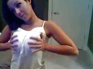 gros-nichons, amateur, webcam, douce, brunette, taquinerie