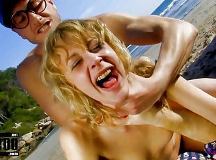 Threesome At The Beach With Blonde French Slut