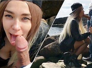 Risky Outside Fucking With Cute Blonde In Stockings On Beach, Publi...