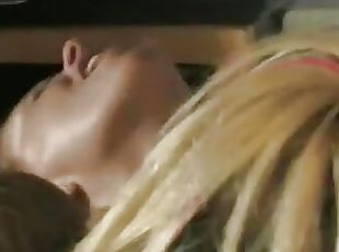 Horny stud gets his hard cock sucked by two hot blondes then fucks ...