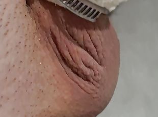 Close up of limp banded cock masturbation until cum or orgasm contr...