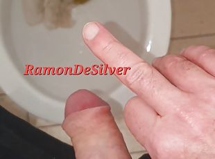 Master Ramon pisses, spits and jerks hot milk in public toilet, lic...