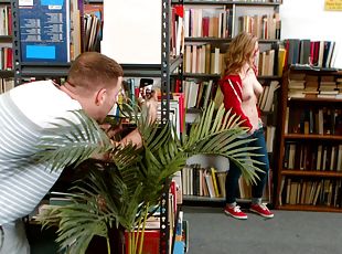 Sexy nerd Kara Lee gets her cunt pounded in the library