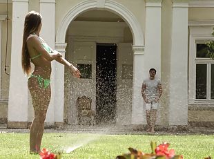Veronica Clark gets her wet pussy fucked outdoors while she moans