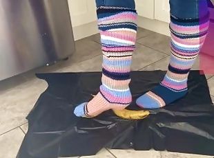 Banana “Crushing” In Socks, Nylon Socks, And Barefeet (First Time C...