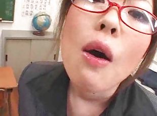 briller, skolejente, blowjob, cumshot, japansk, facial, bukkake, perfekt, brunette