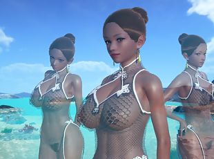 AI Shoujo ebony beauty Tiara in realistic 3D animated sex with mult...