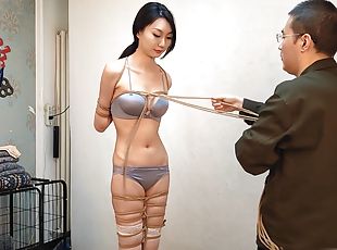 asiático, sadomasoquismo, medias, lencería, fetichista, amordazada, china, bondage, dominación, morena