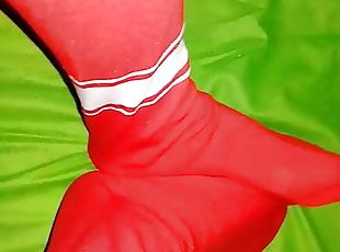 Red stocking horny men foot