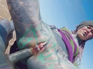 Dreadhead horny HIPPIE girl gets ANAL fuck outdoors by tattooed dic...