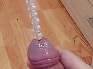 Urethral beads string insertion all the way. Cumshot through hollow...