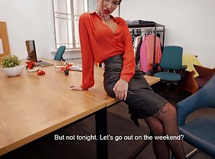 Secretary Katrin Tequila teases her boss and rides his stiff cock