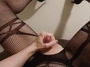 masturbation, amateur, ejaculation-sur-le-corps, branlette, salope, secousses, bas, point-de-vue, solo