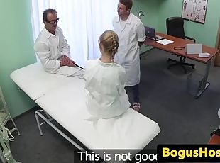 Doctors have pussy fucking trio in office